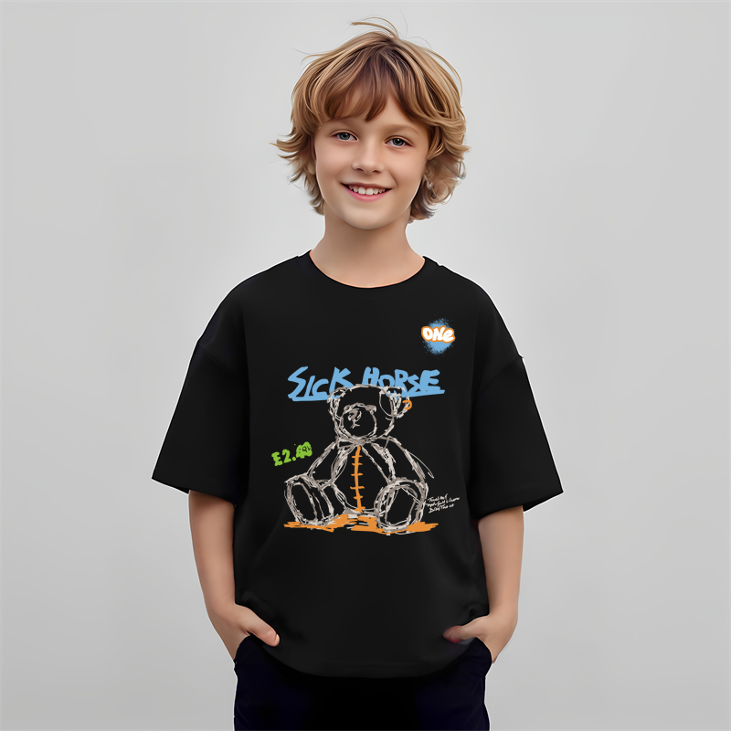 Baju Kaos Anak Laki Laki Cotton Combet30s - Umur 1-12 Tahun, Motif Basket & Futsal, Ukuran Lengkap, 