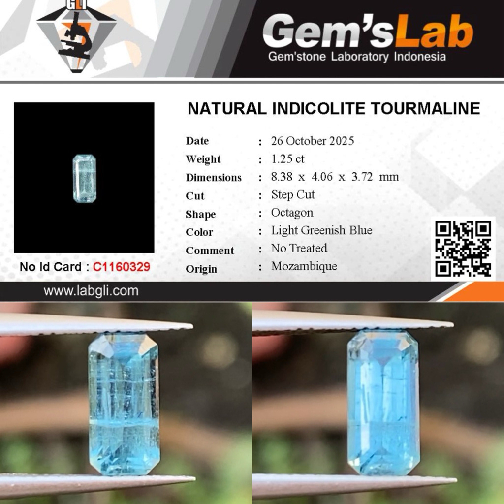 1,25 cts Natural Seafoam Color Indicolite Tourmaline origin Mozambique No Treatment Memo GLI