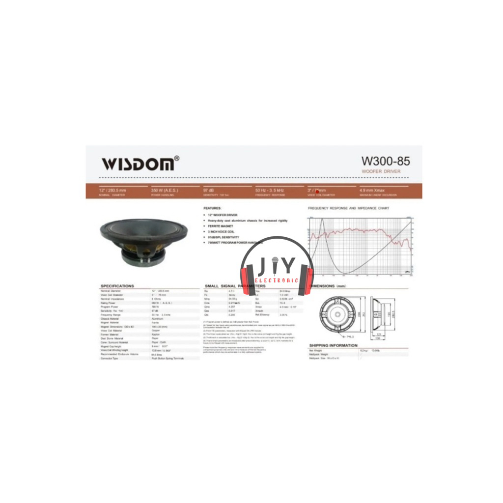 Speaker Wisdom 12 inch W300-85 W300 85 W30085 Speaker Komponen Original