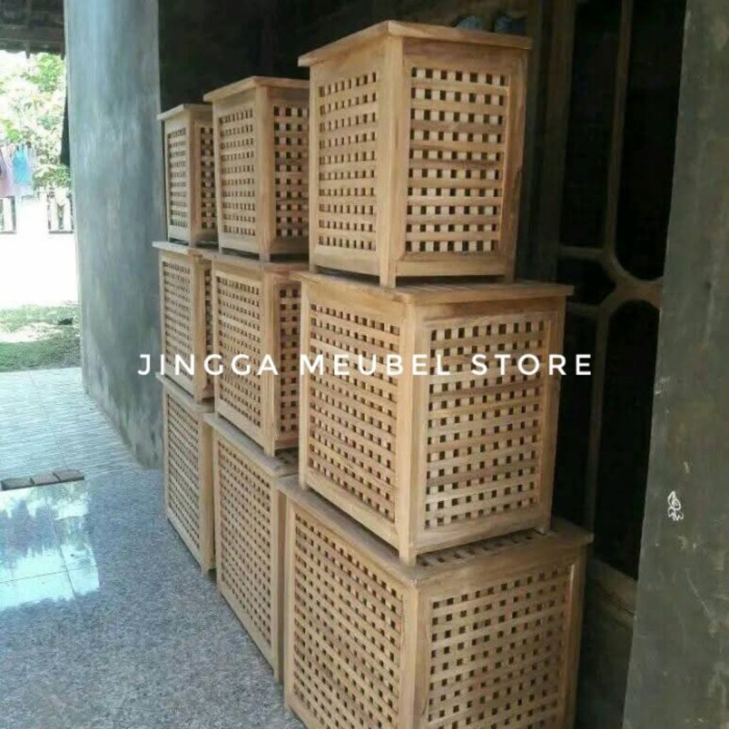 1 set keranjang laundry box laundry tempat pakaian kotak penyimpanan pakain kotor kayu jati