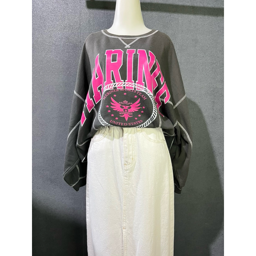 [Prelovedbydewi] Crewneck Crop Wanita Oversize Marines