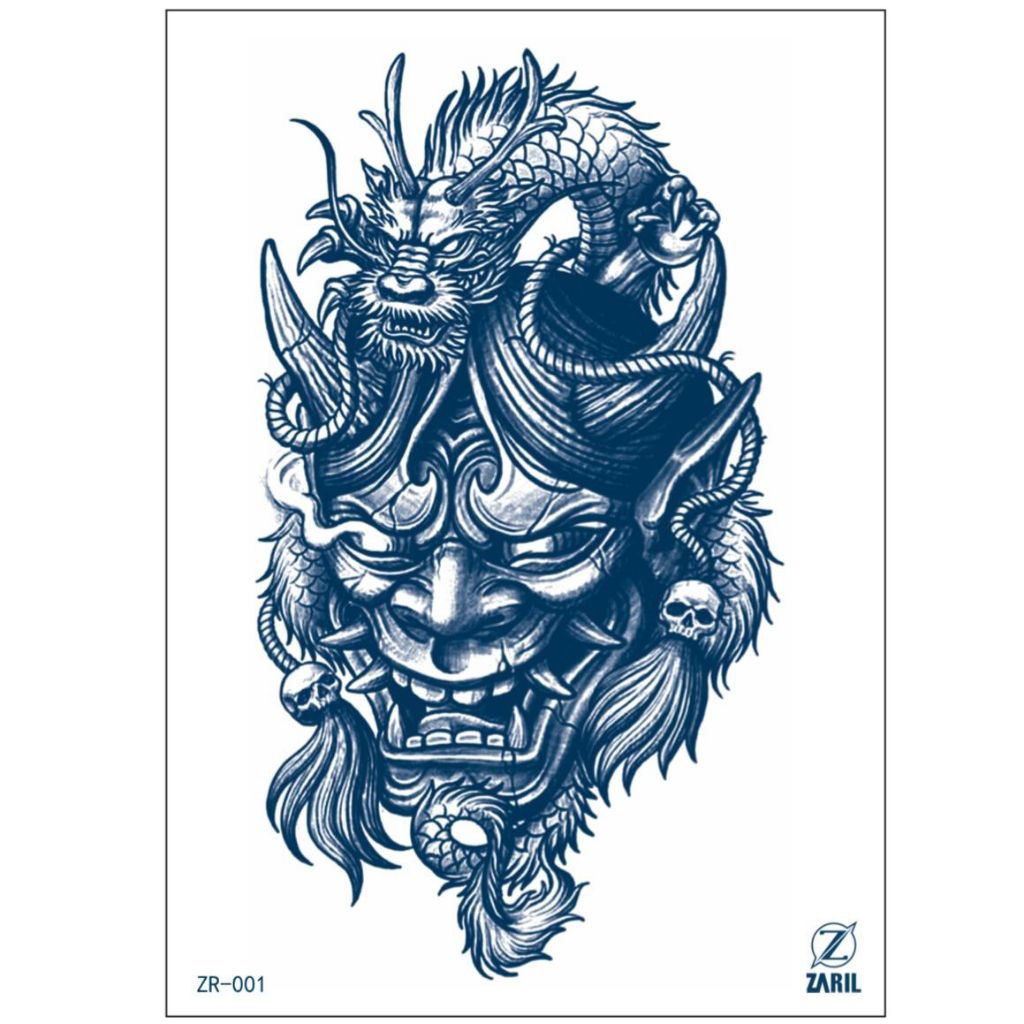 Tatto Temporary Tato Temporer SEMI PERMANEN Awet Tahan Air Lama 1 Bulan Topeng Iblis Naga ZR 001