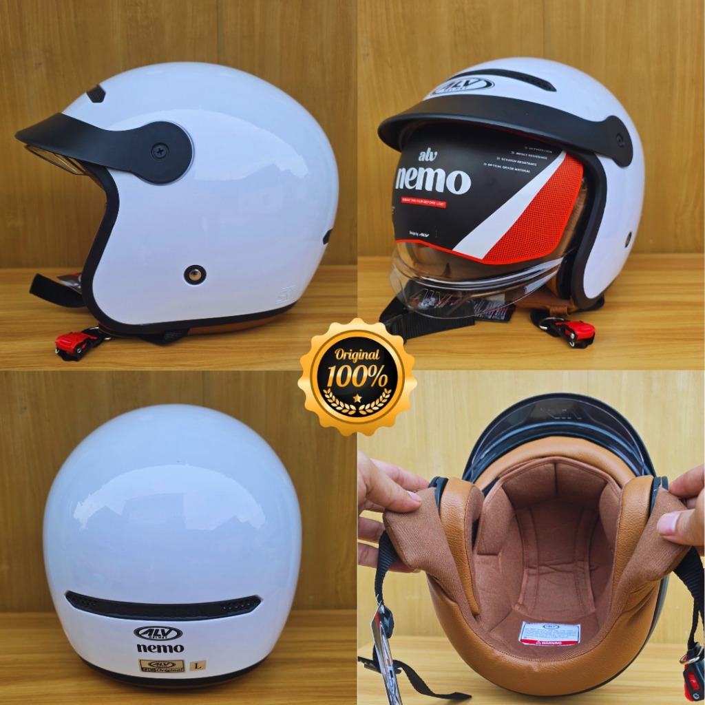 ALV NEMO 100% ORI Helm Half Face Solid Single Visor Slide | Helm Motor Cewe Cowo Standar SNI