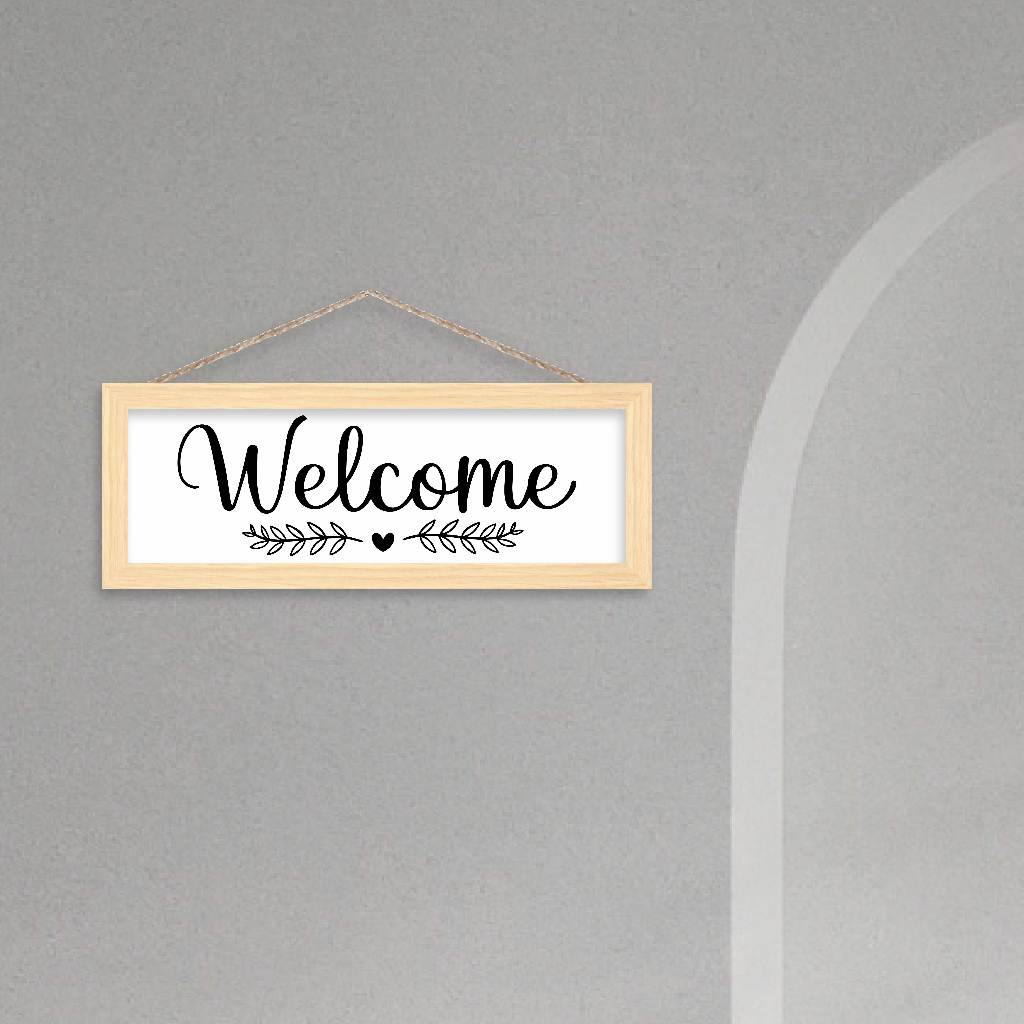 Pajangan Gantungan Papan Nama Tulisan Dinding Hiasan Dekorasi Pintu Kamar Rumah Welcome Bingkai Kayu