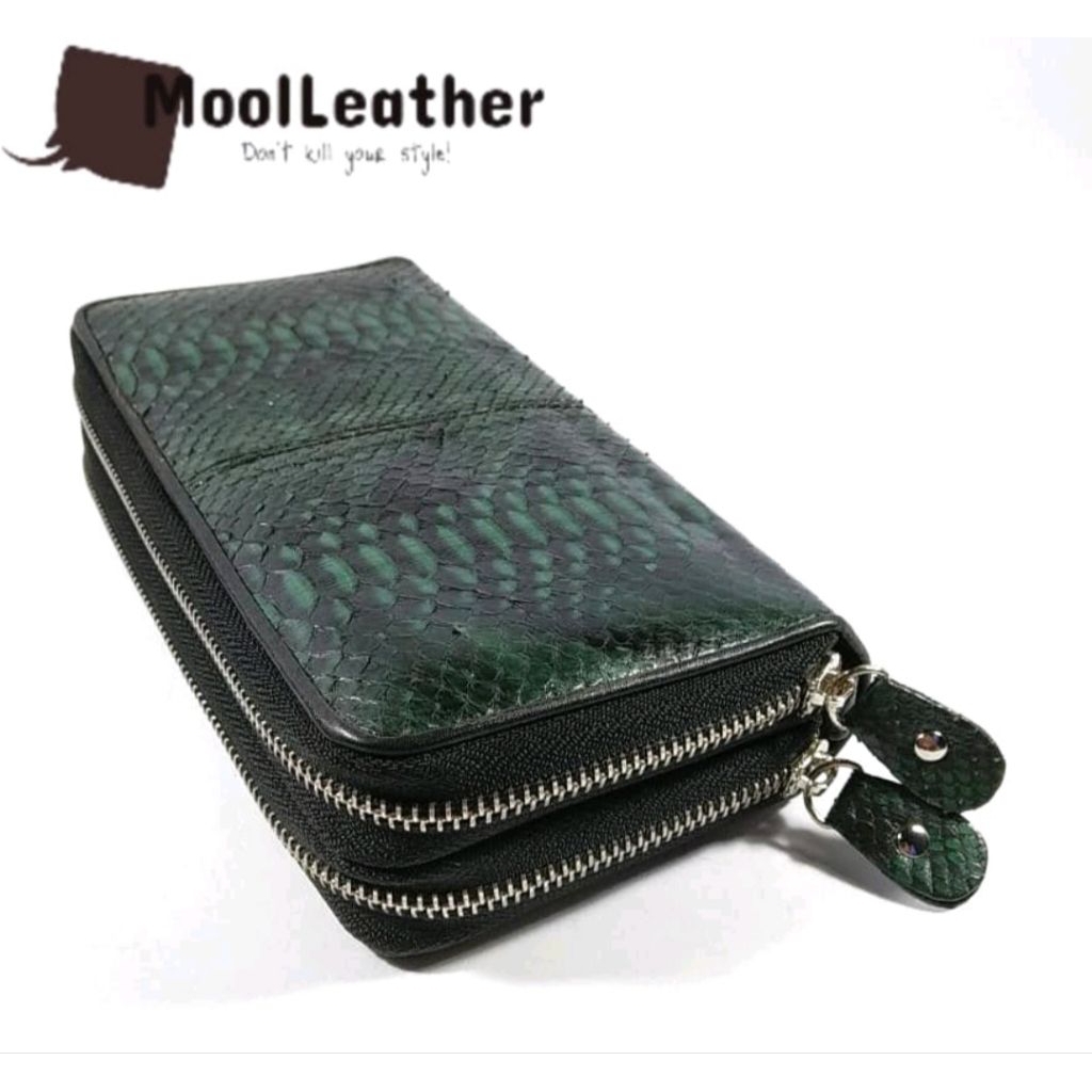 Dompet Wanita Asli Kulit Ular Python Warna Hijau Tua