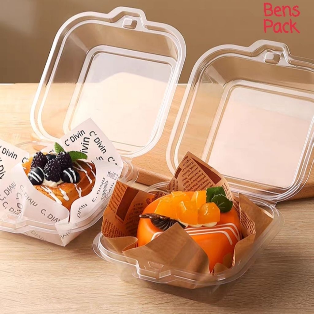 [10 Pcs] Korean Bento Box Bening Dessert Box Mika Kotak Kue Slice Cake Dessert Cake