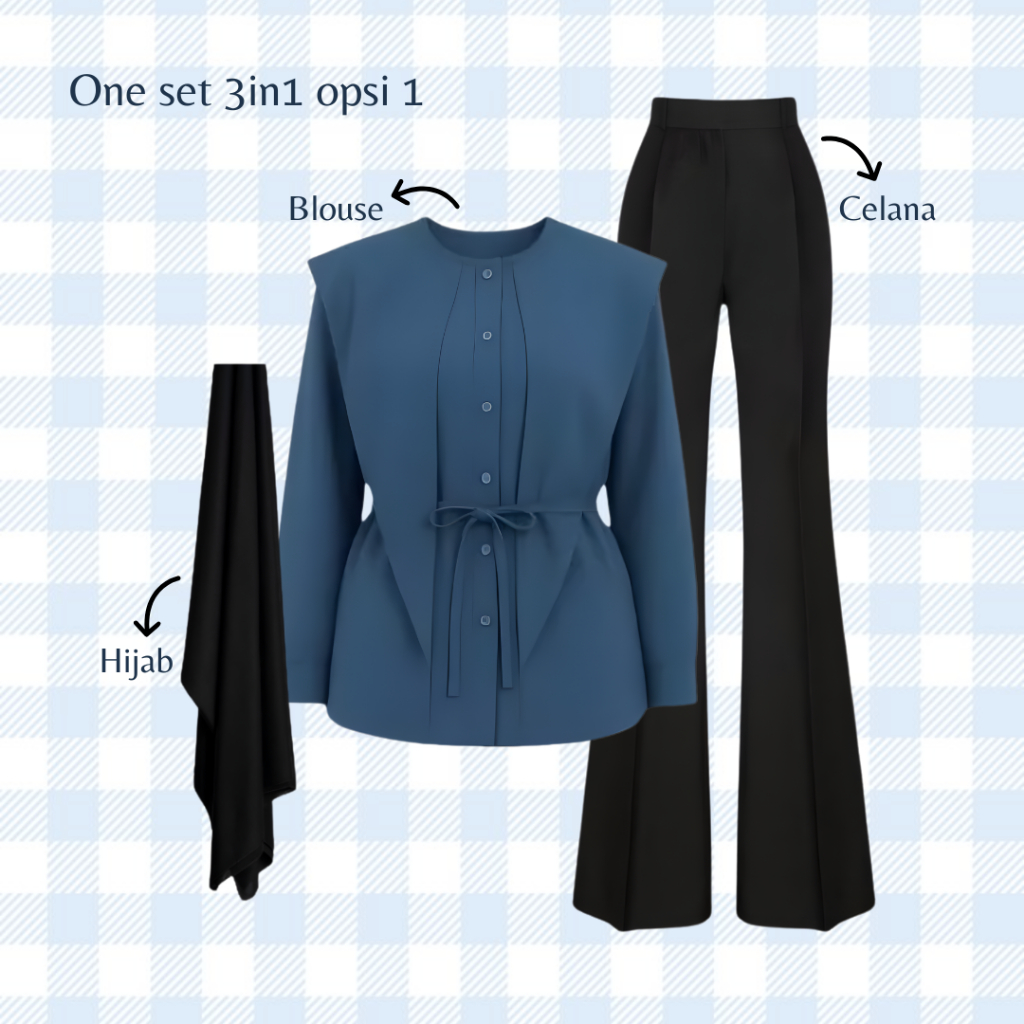 OOTD Remaja Kekinian One Set (Kemeja, Celana dan Hijab) KL044