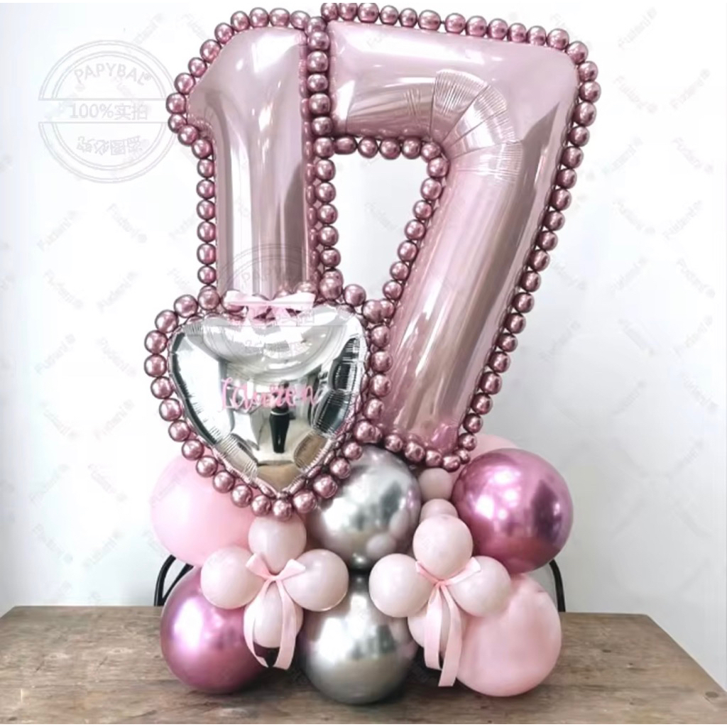 Set balon foil angka jumbo 80cm warna baby pink jumbo besar standing number 32inch hiasan dekorasi p