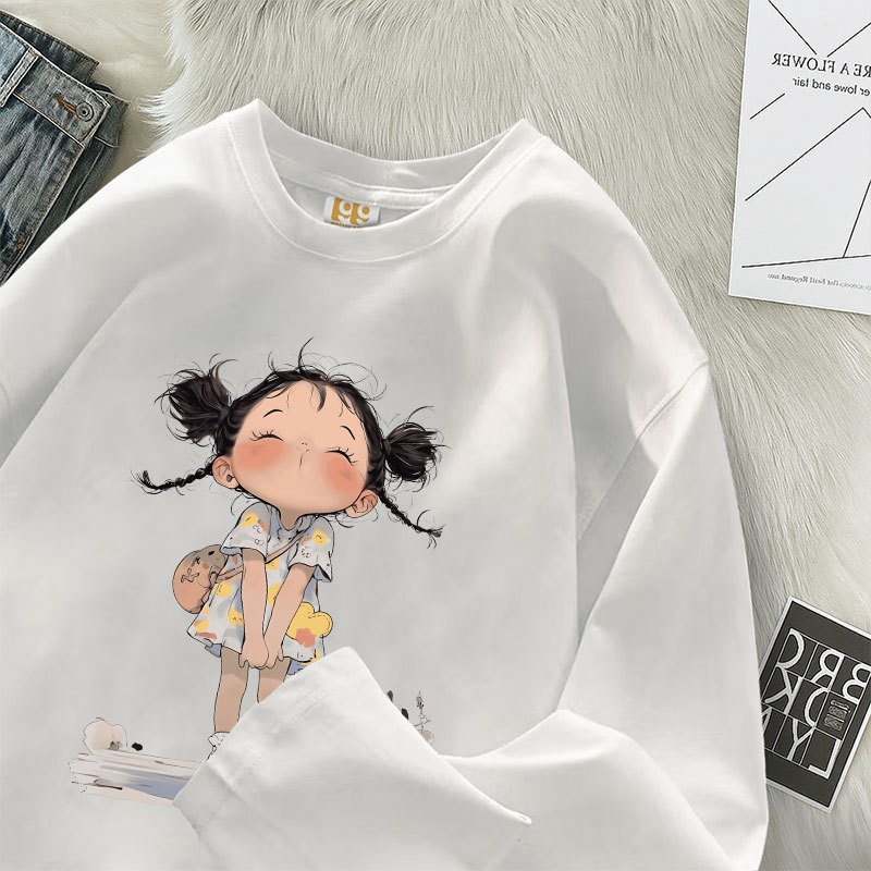 99Premium Kaos Lengan Panjang Wanita | Motif Kartun Little Girl | Motif Lucu | 100% Cotton
