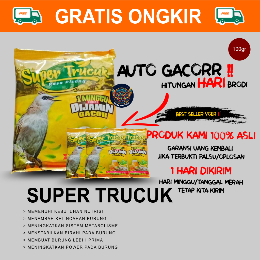 SUPER TRUCUK PAKAN BURUNG PUR BURUNG VOER BURUNG TRUCUK BERPROTEIN TINGGI ISI 100 GRAM