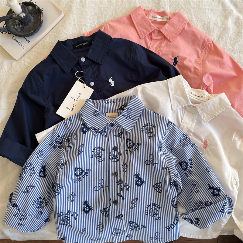 HP CK2008 POLO Kuda Shirt warna padat solid color stripe garis anak laki-laki gadis  Lengan Panjang