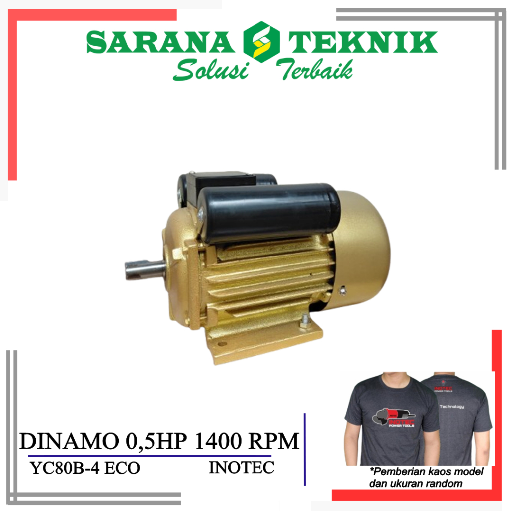DINAMO 1/2HP, 1400RPM, 1 PHASE INOTEC (YC80B-4 ECO & YC80B-4 HD)**