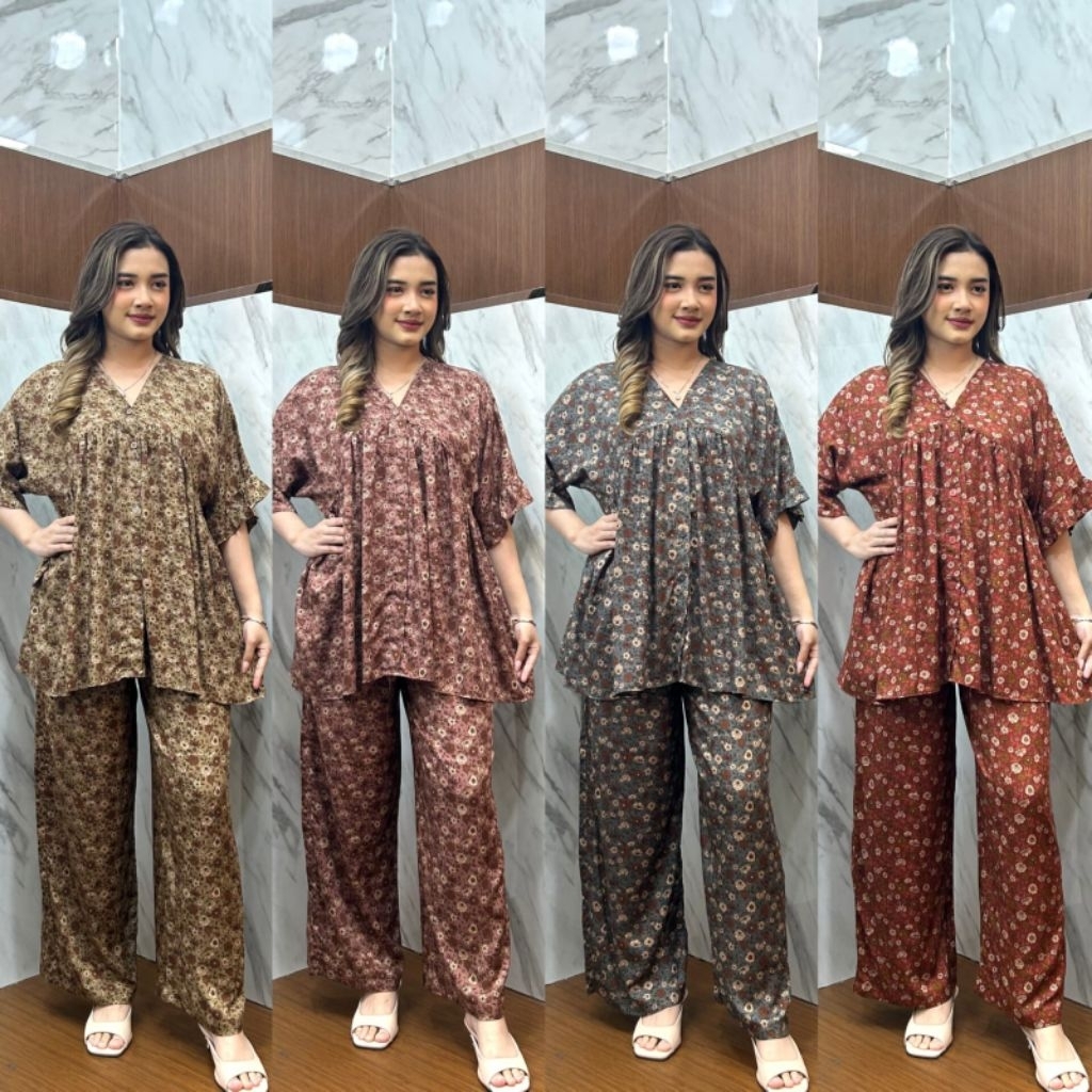 ONESET KANAYA//SETELAN CP BUNGA HAWET//SETCEL RAYON LENGAN PENDEK