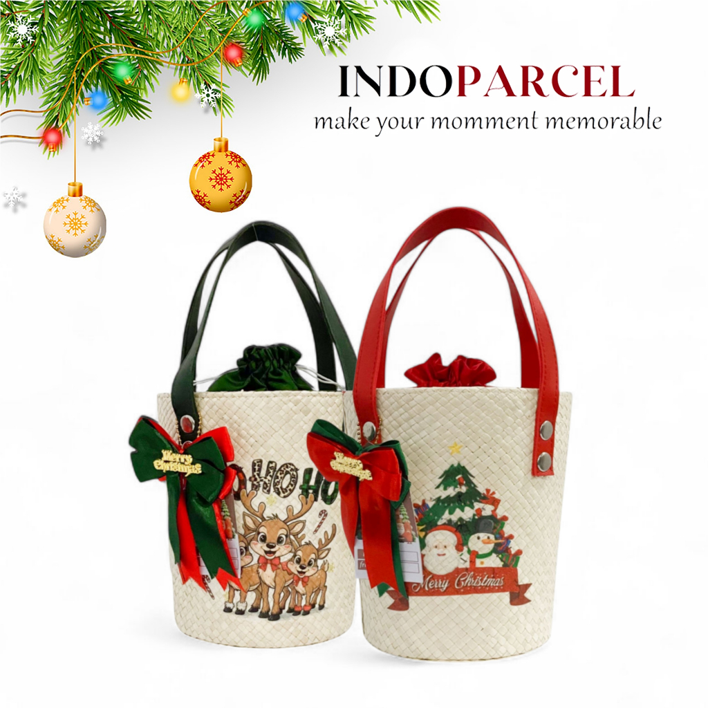 INDOPARCEL - Tas Parcel Ember Natal Anyaman Pandan Tas Bingkisan Gift Bag Tas Kado Decopage Special 
