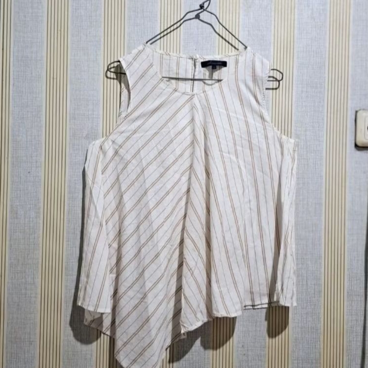 NET* OUTER WANITA TANPA LENGAN STRIPE/SALUR PUTIH COKSU