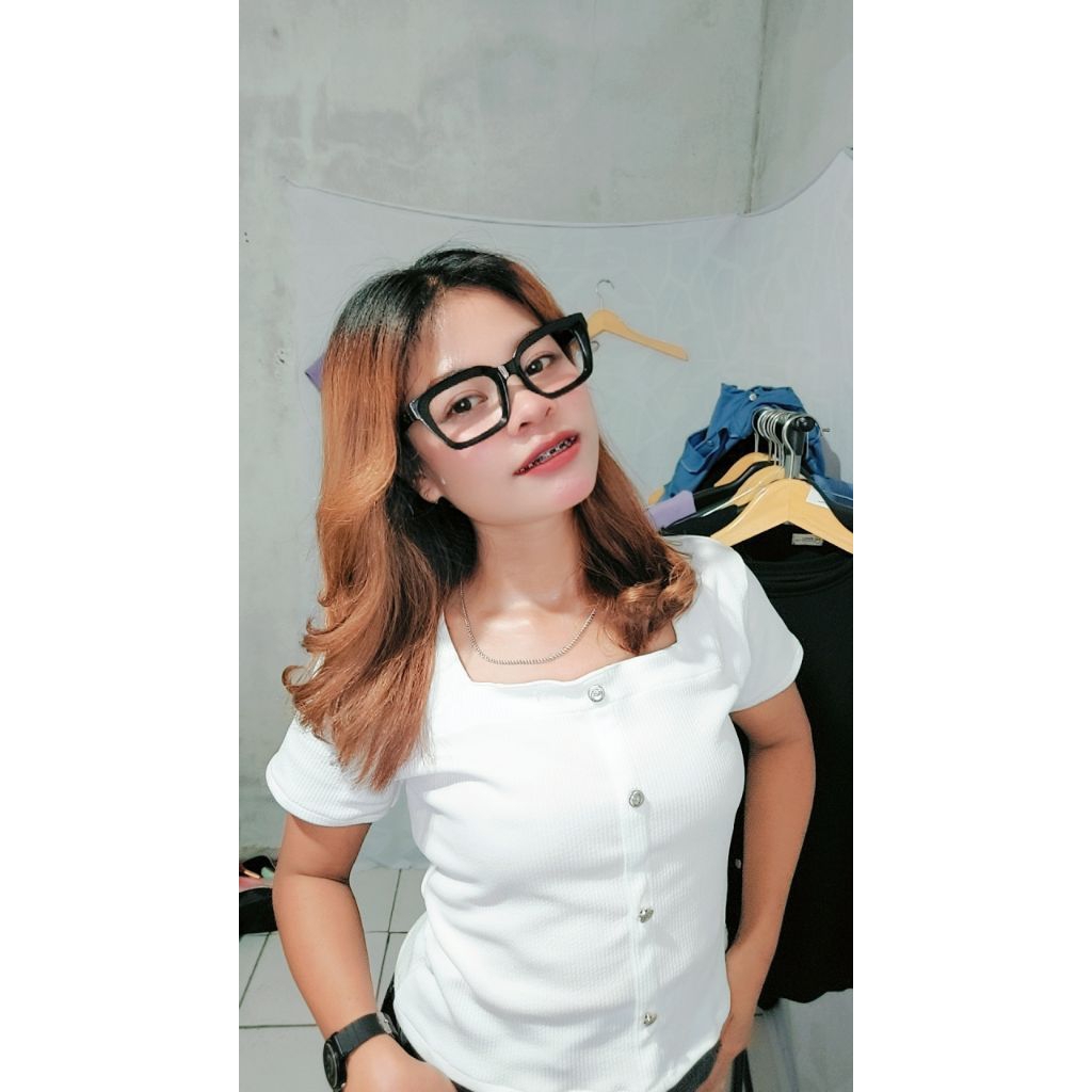 crop top kerah kotak xunling_crop atasan wanita crop top knit baju wanita kekinian atasan Korean sty