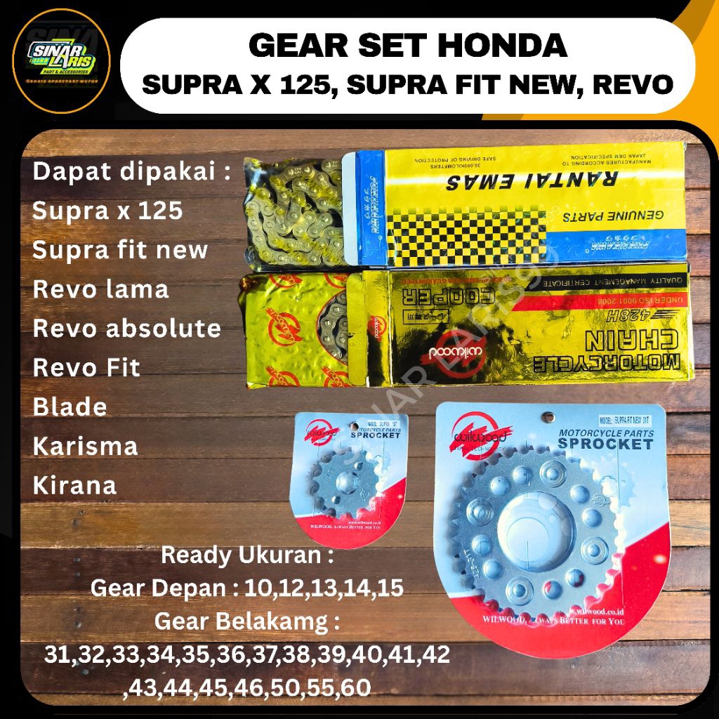 GEAR SET GEARSET SUPRA X 125, SUPRA FIT NEW, REVO RANTAI GOLD FULL ORIGINAL WILWOOD MODEL SSS