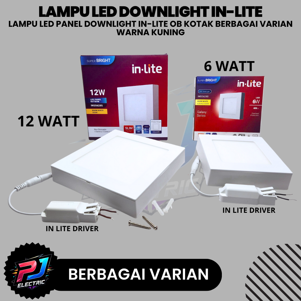 In-Lite Lampu Plafon Tempel OUTBOW Kotak/Square LED Downlight Cahaya Kuning Tersedia Varian 6 WATT /