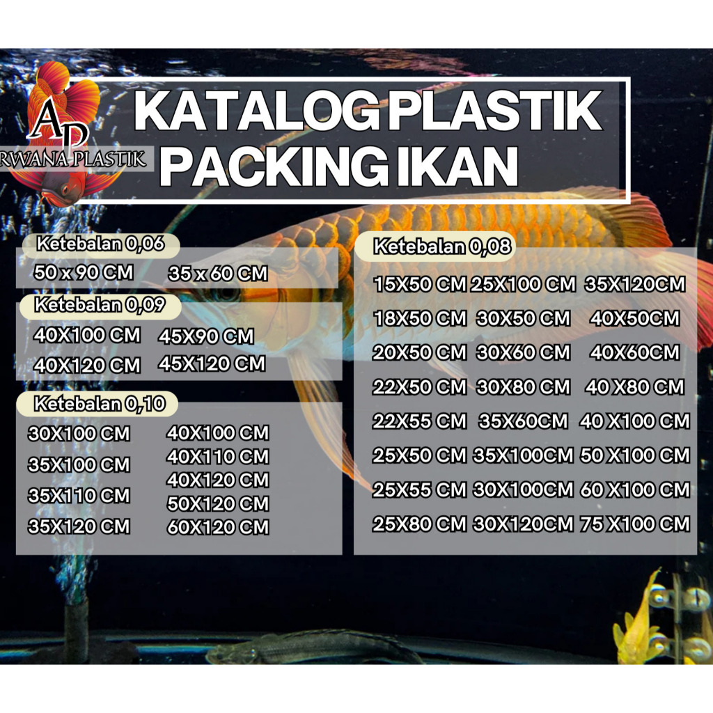 Plastik untuk packing ikan Koi/Arwana Bahan PE