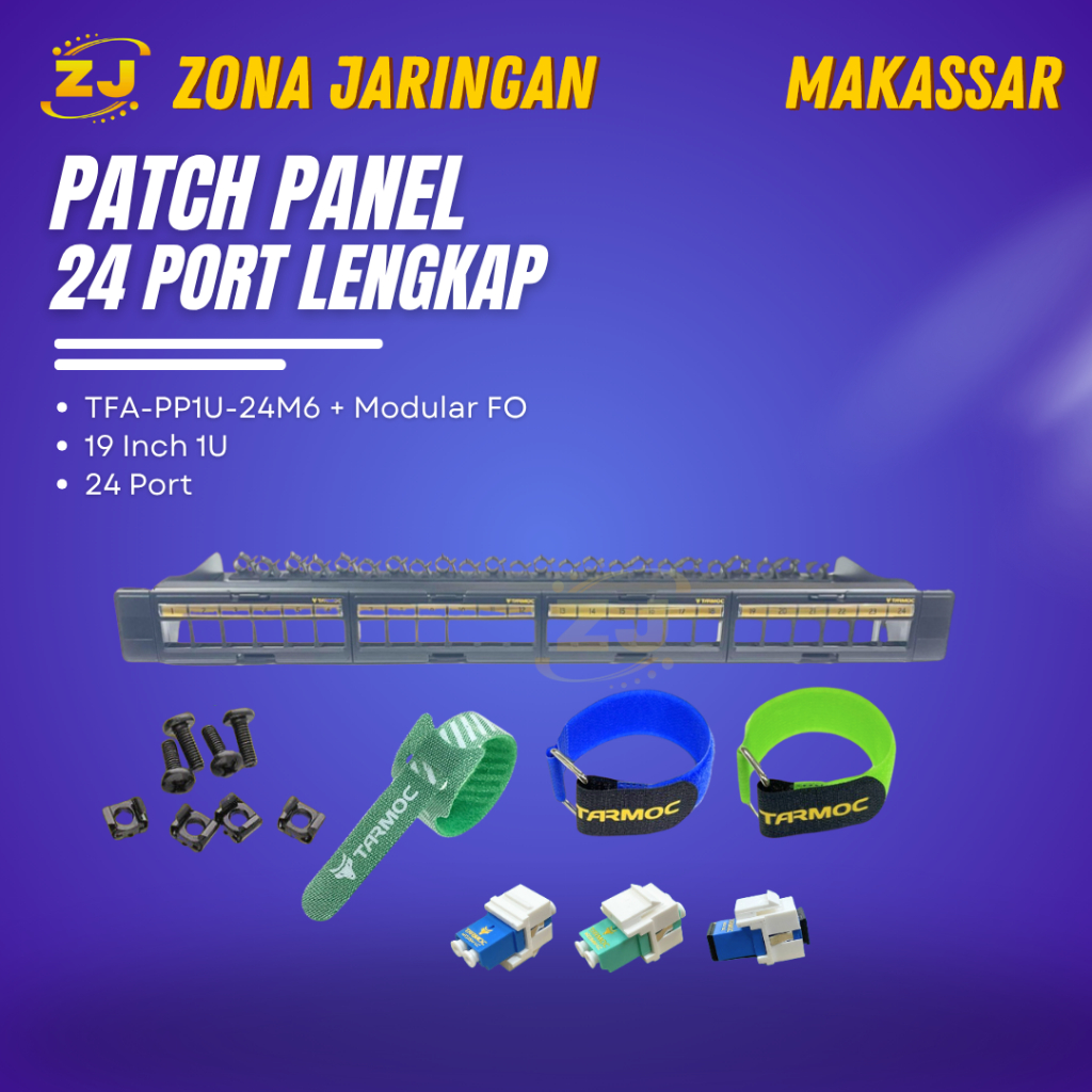 Tarmoc TFA-PP1U-24PM6 | Patch Panel 24 Port Fiber Optic FO LENGKAP Free 8 pcs Velcro tie