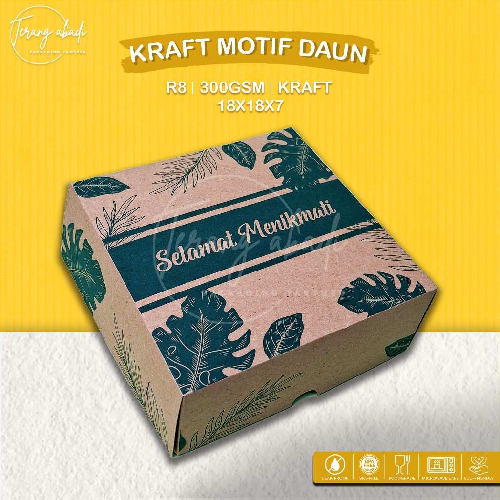 (minim 20 pcs)MOTIF DAUN/ Dus Kraft R8 Motif DAUN Hijau/Dus Kraft Daun 18x18x7