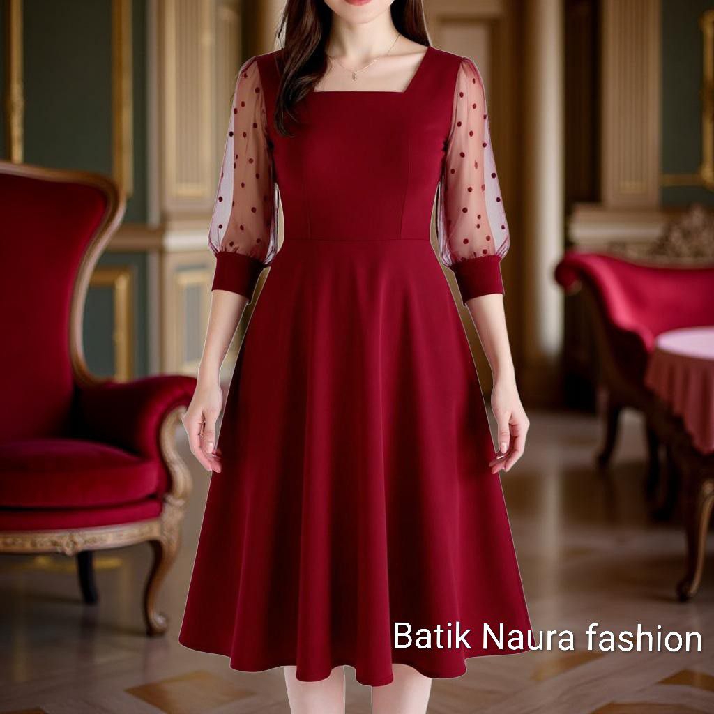 Dress Scuba Premium Dress Tile Polkadot Gaun Pesta Dress Korean Style