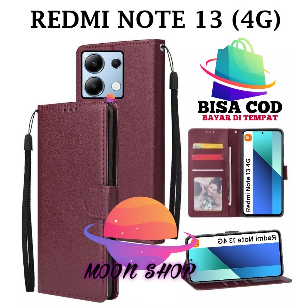 REDMI NOTE 13 (4G) FLIP LEATHER CASE PREMIUM - FLIP WALLET CASE KULIT UNTUK REDMI NOTE 13 (4G) - CAS