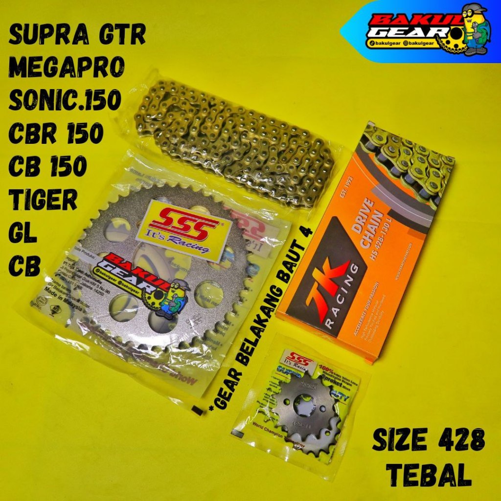 Gear Set SSS CB150r CBR150r Tiger GL CB Megapro Sonic 150r Verza Supra GTR Rantai TK 428 KH1