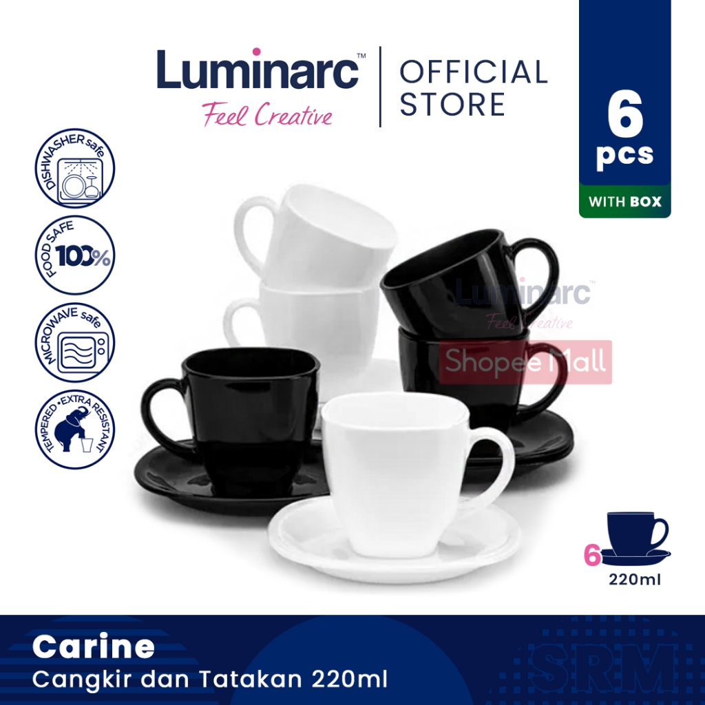LUMINARC Cangkir Kaca dan Tatakan Set Carine Hitam/Putih 220ml  - 1 Set