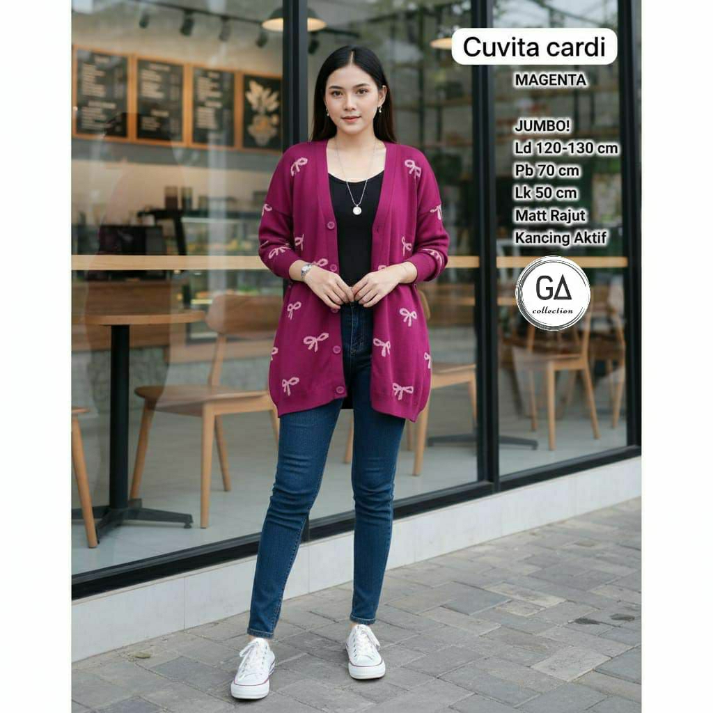 cuvita cardi ld 130 fit to xxl cardigan rajut wanita terbaru kekinian jumbo bigsize outer kancing de
