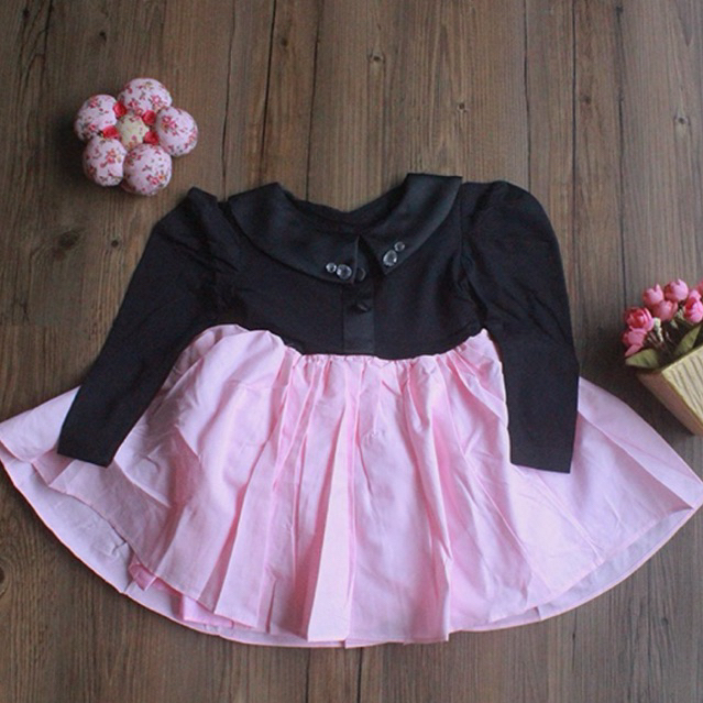 DRess pesta anak perempuan Silk Satin pink Gleoite Wardrobe GW hitam pink