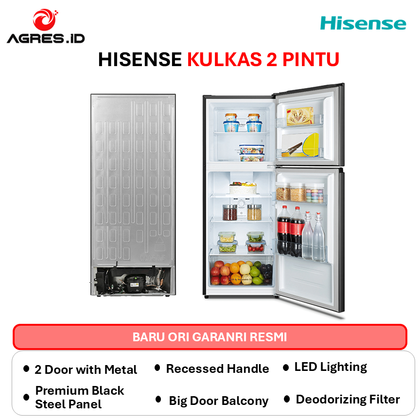 HISENSE KULKAS 2 PINTU 223L NON INVERTER BLACK GLASS -RT266N4IBN