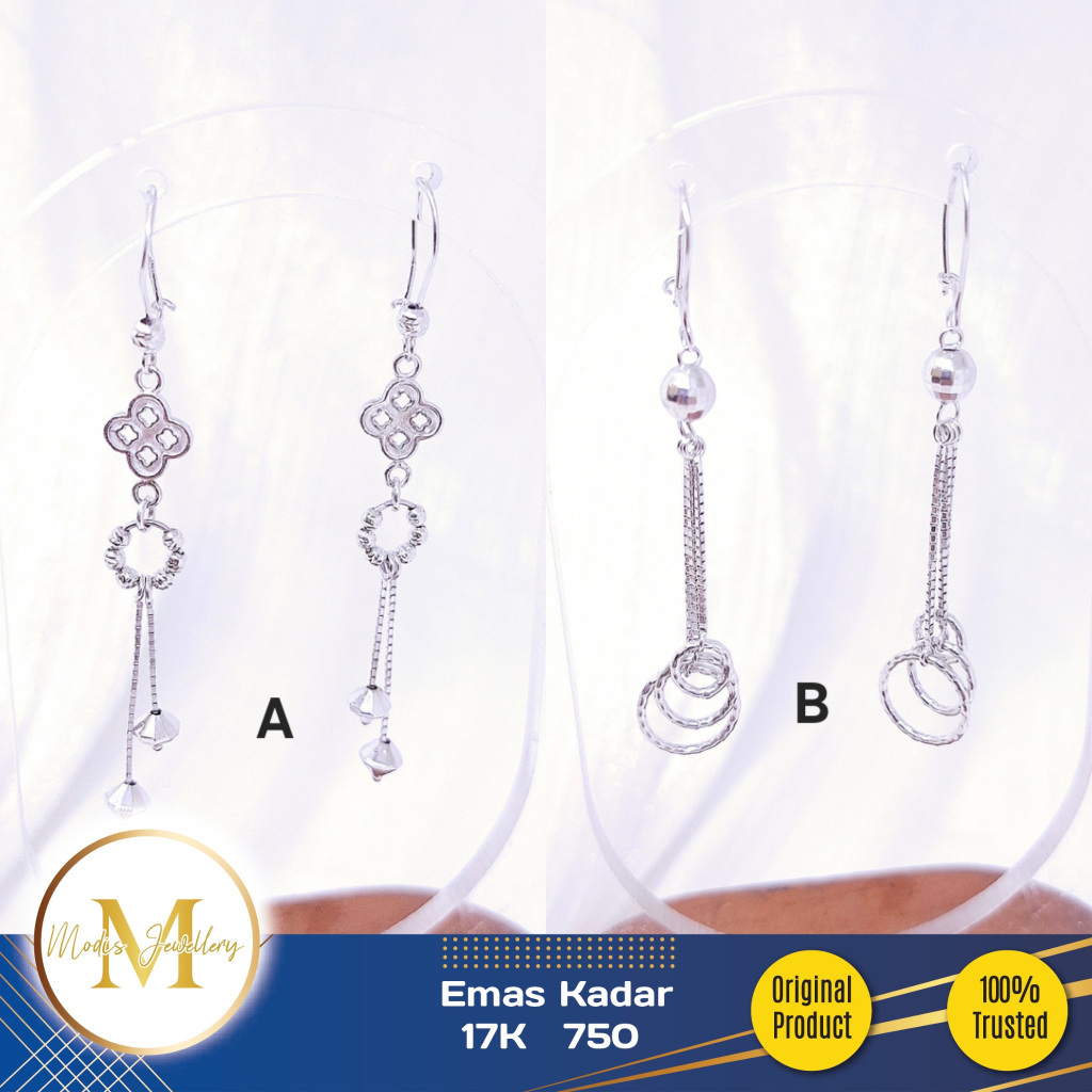 MODIS JEWELLERY - Anting Daisy Panjang Putih - Emas 17k  750