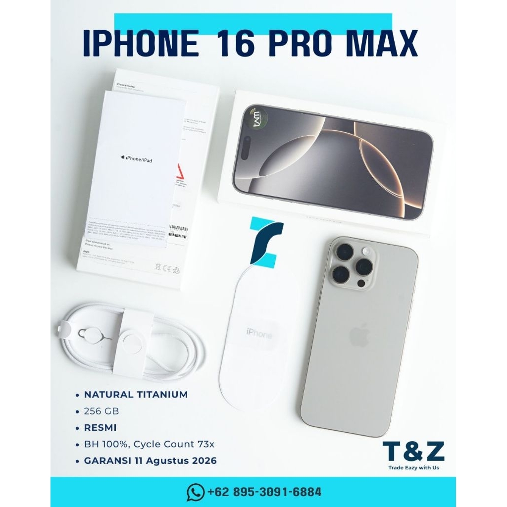 T&Z iPhone 16 Pro Max 256GB Natural Titanium Resmi Digimap SECOND