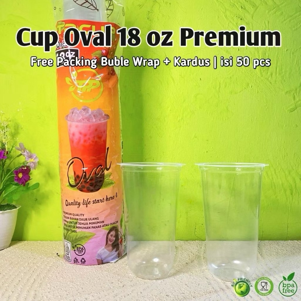 [50PCS] Cup Oval 18oz Bening Transparan | Gelas Plastik Oval 18 Oz | Cup Oval