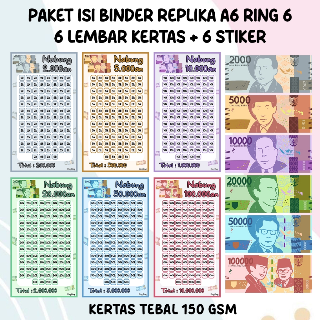 Paket Kertas Binder dan Stiker Challenge Menabung
