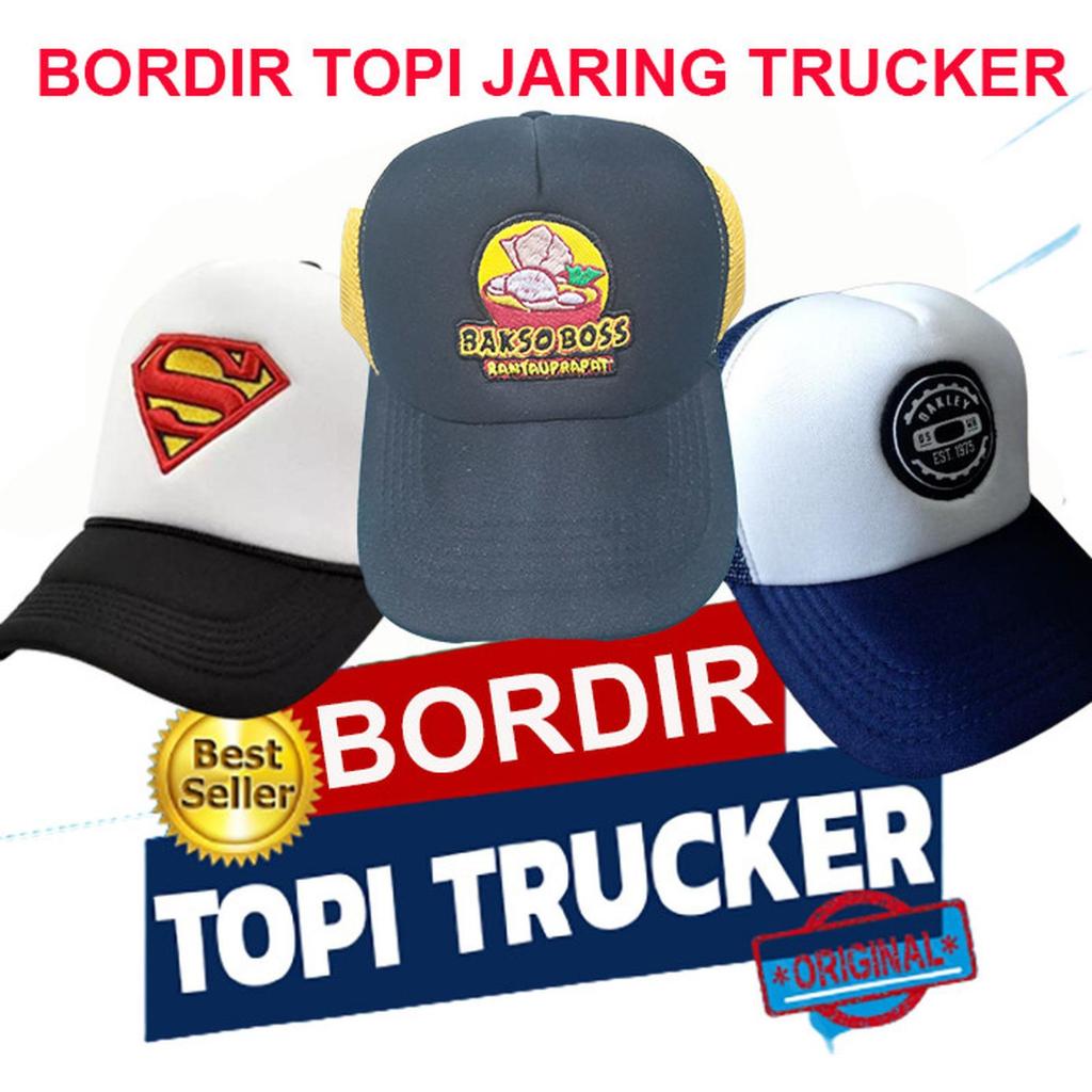 Topi Trucker Jaring Hat BORDiR Patch Event Gathering PT Perusahaan Vendor NAMA TULISAN GAMBAR LOGO S