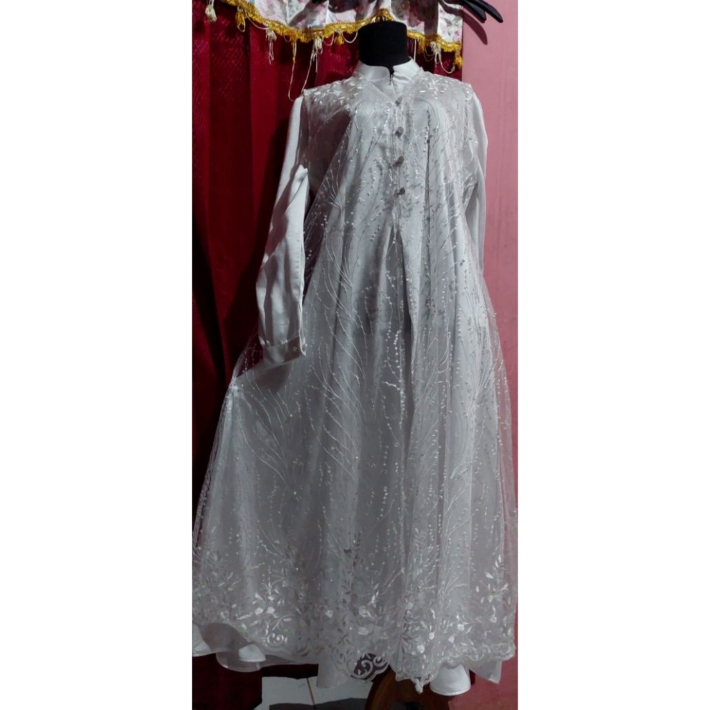Gamis Tile Bordir/Broklat Putih 2in1