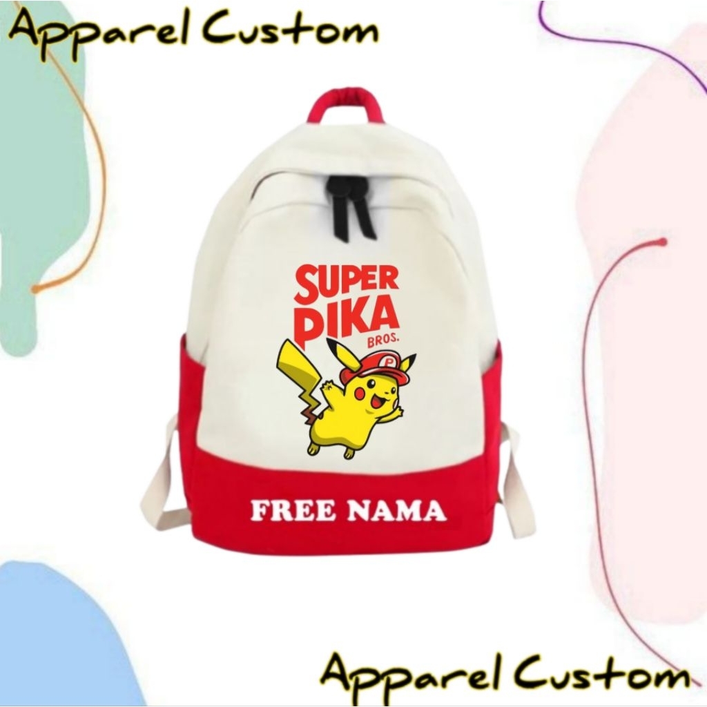 TAS RANSEL ANAK SEKOLAH SUPER PIKA BROS GRATIS CETAK NAMA