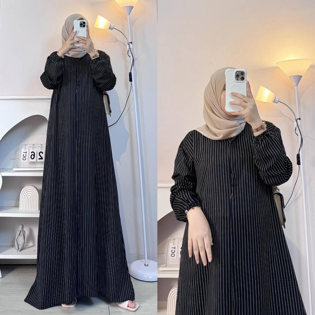 Gamis Salur Stripe Garis Garis Wanita Gamis Rayon Viscose Emma Dress