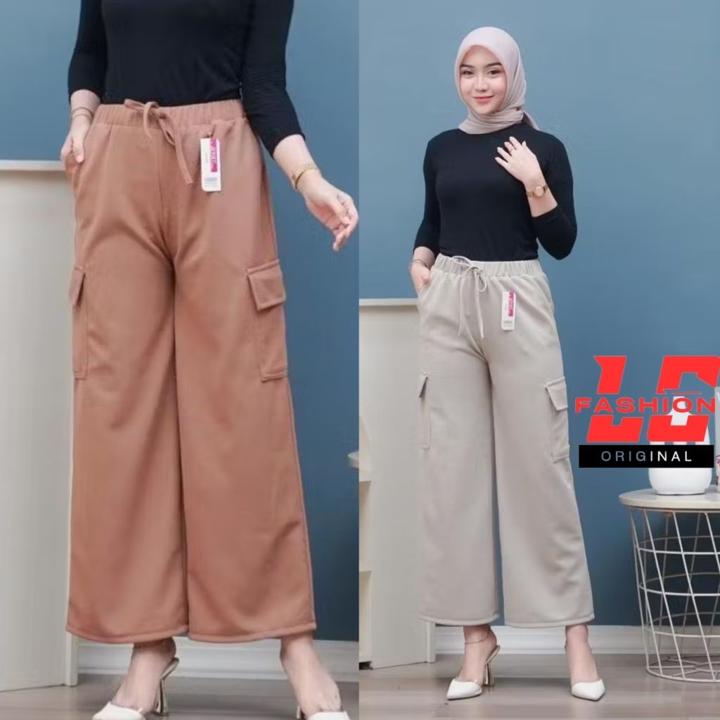 Kulot Cargo Wanita Celana Wanita Jumbo Cargo Knit Japan Line