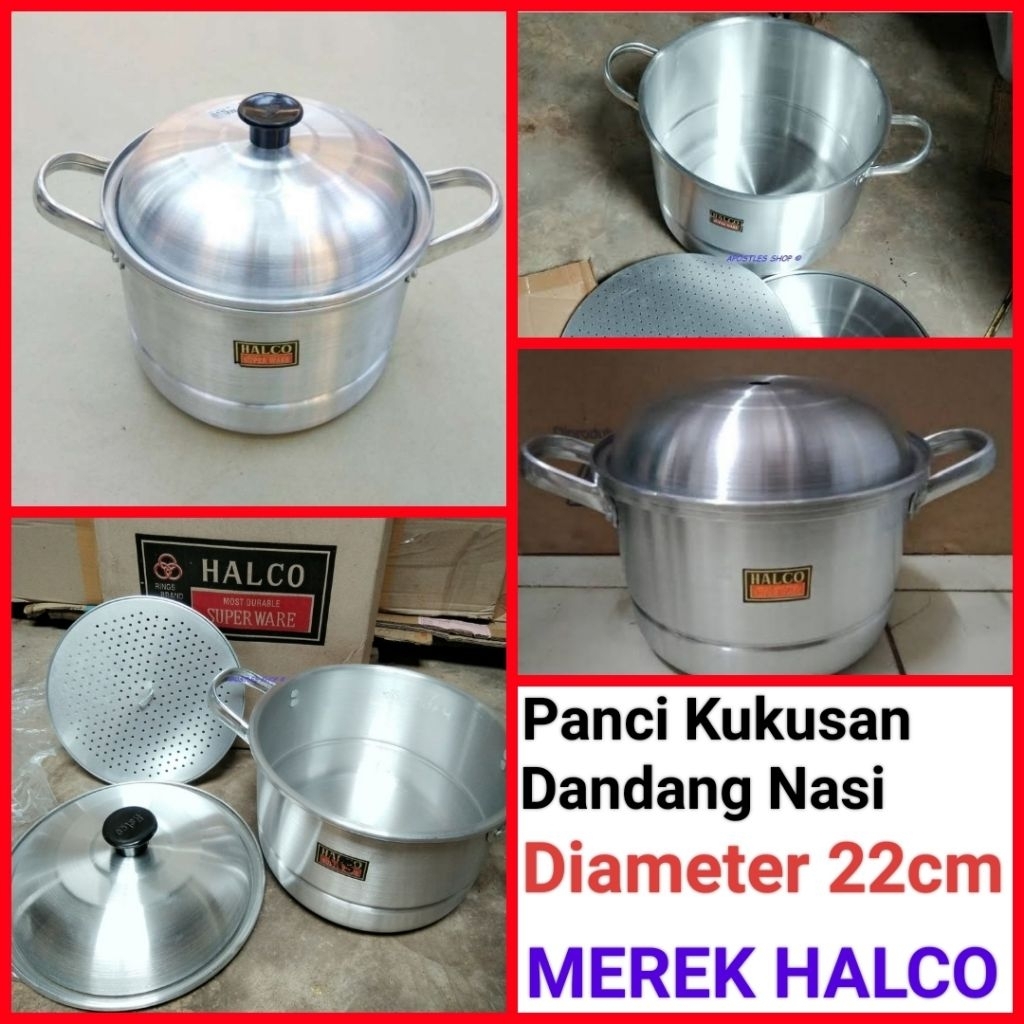 panci kukusan aluminium langseng nasi dandang nasi ukuran 22cm HALCO