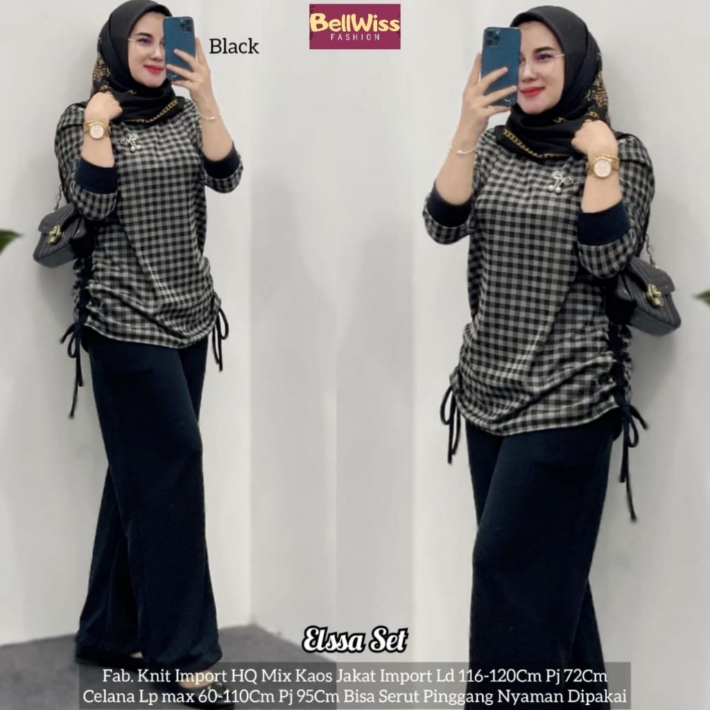 Bellwiss -ElssaSet Celana Wanita • Knit Import X Kaos Jacket Import