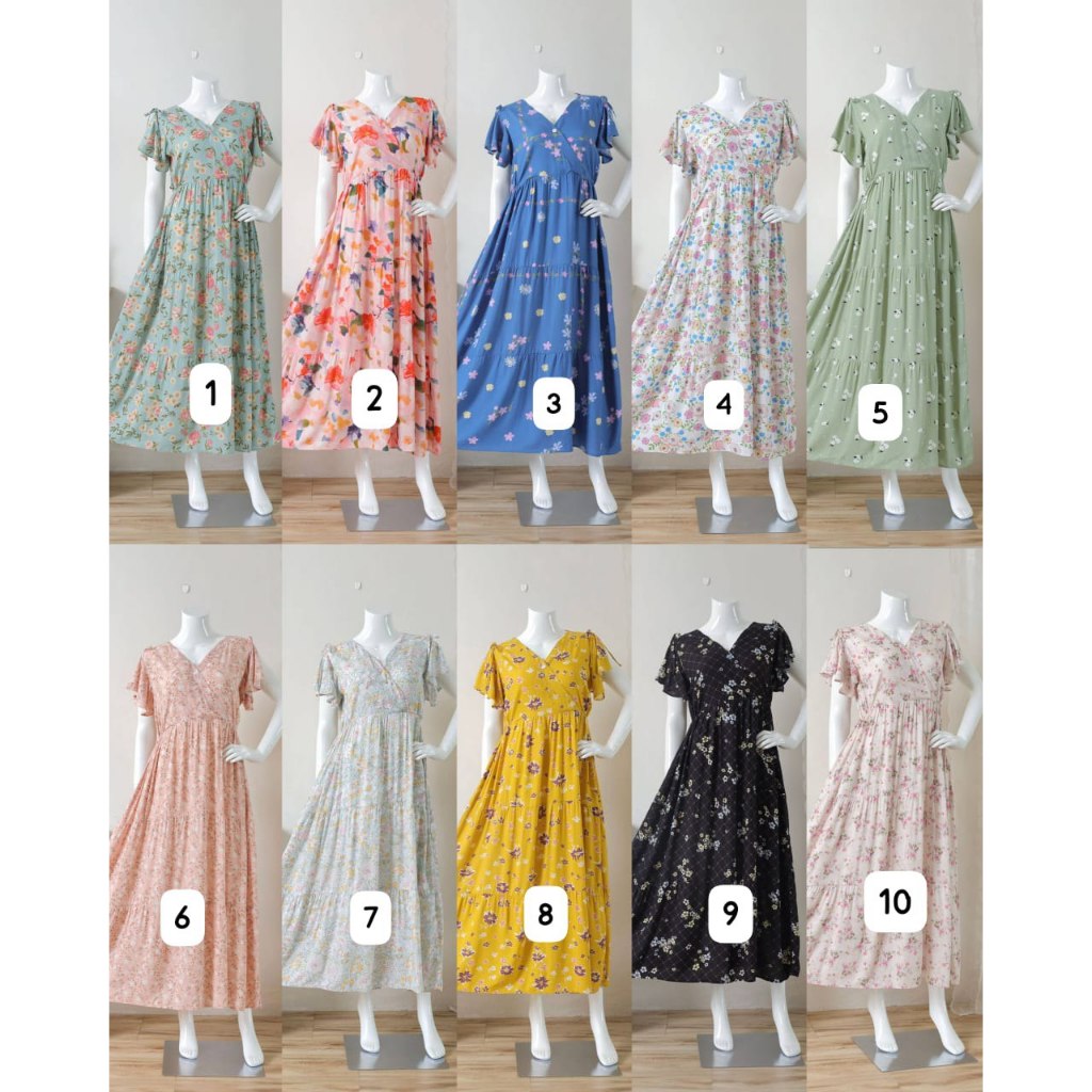 [READY] Fatma Dress Daster Homewear Baju Tidur Busui Long Motif Bunga