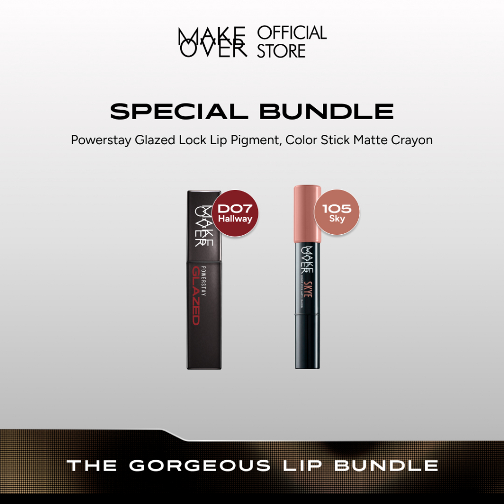 MAKE OVER Gorgeous Lips Bundle : Glazed Lock Lip Pigment + Color Stick Matte Crayon 105 Skye - NIKI 