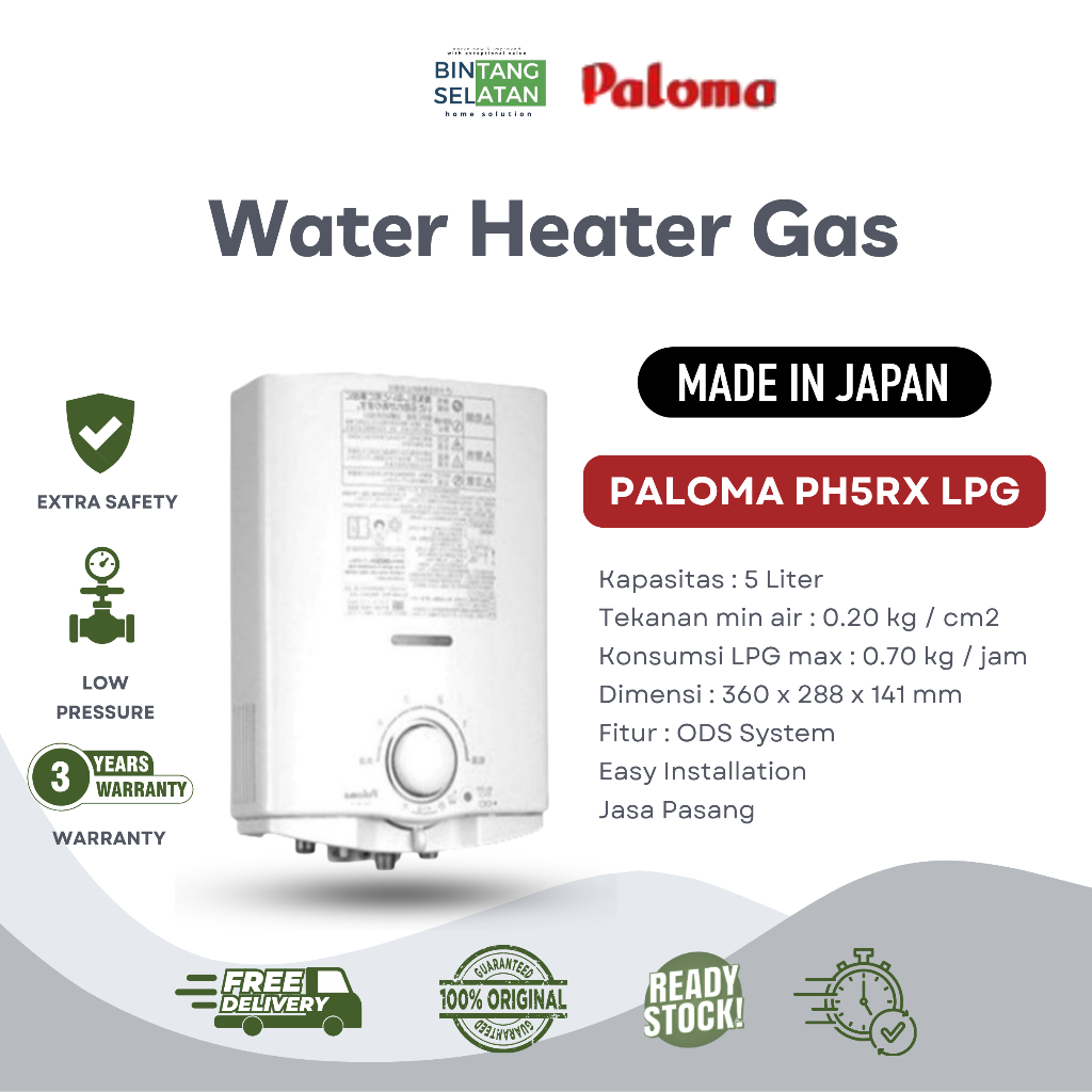 WATER HEATER PALOMA GAS PEMANAS AIR LOW PRESSURE / PALOMA PH5RX