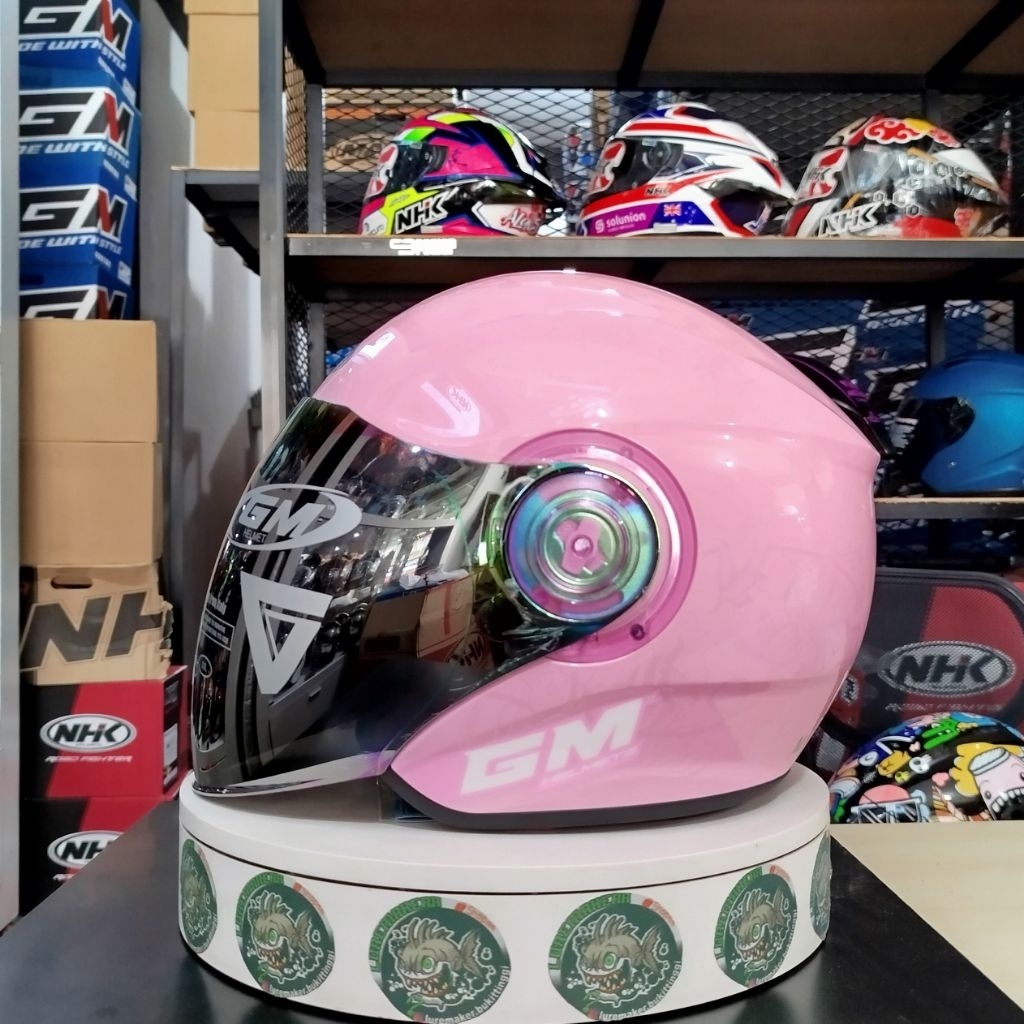 HELM GM POP HIJAB MOTIF CRYSTAL PINK PASTEL PEARL SINGLE VISOR DARK RAINBOW