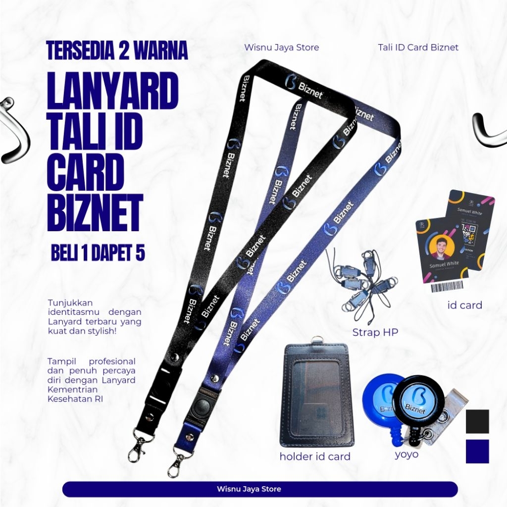 Lanyard Biznet Panjang 90cm, Bahan Tissue – ID Card, Kartu Nama, Event, dan Merchandising, Yeah, Ter