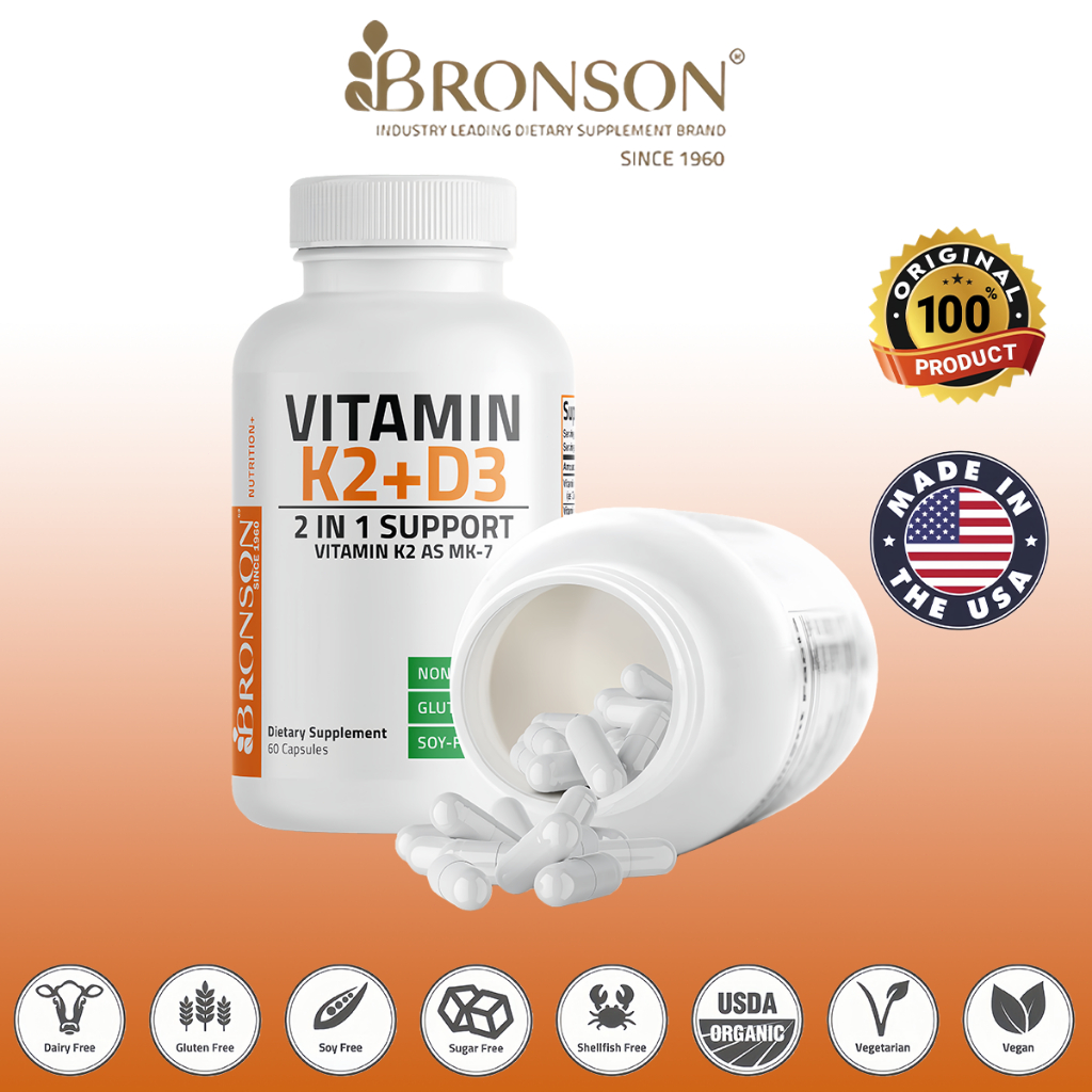 100% 0riginal Bronson Vitamin D3 K2 50000 IU 60 Capsules