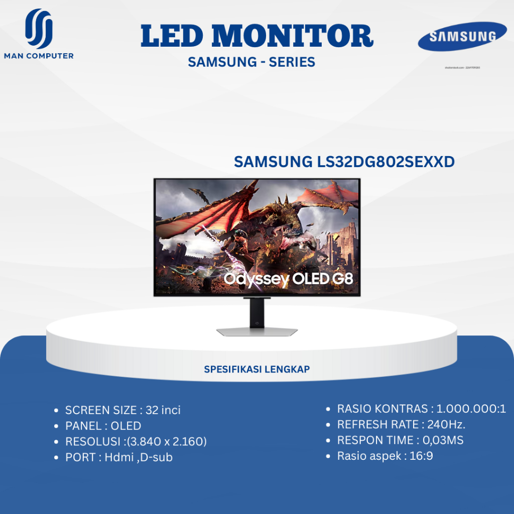 Samsung MONITOR LED LS32DG802SEXXD (Odyssey G8 G80SD) 32"/OLED Flat/4K/240Hz/White